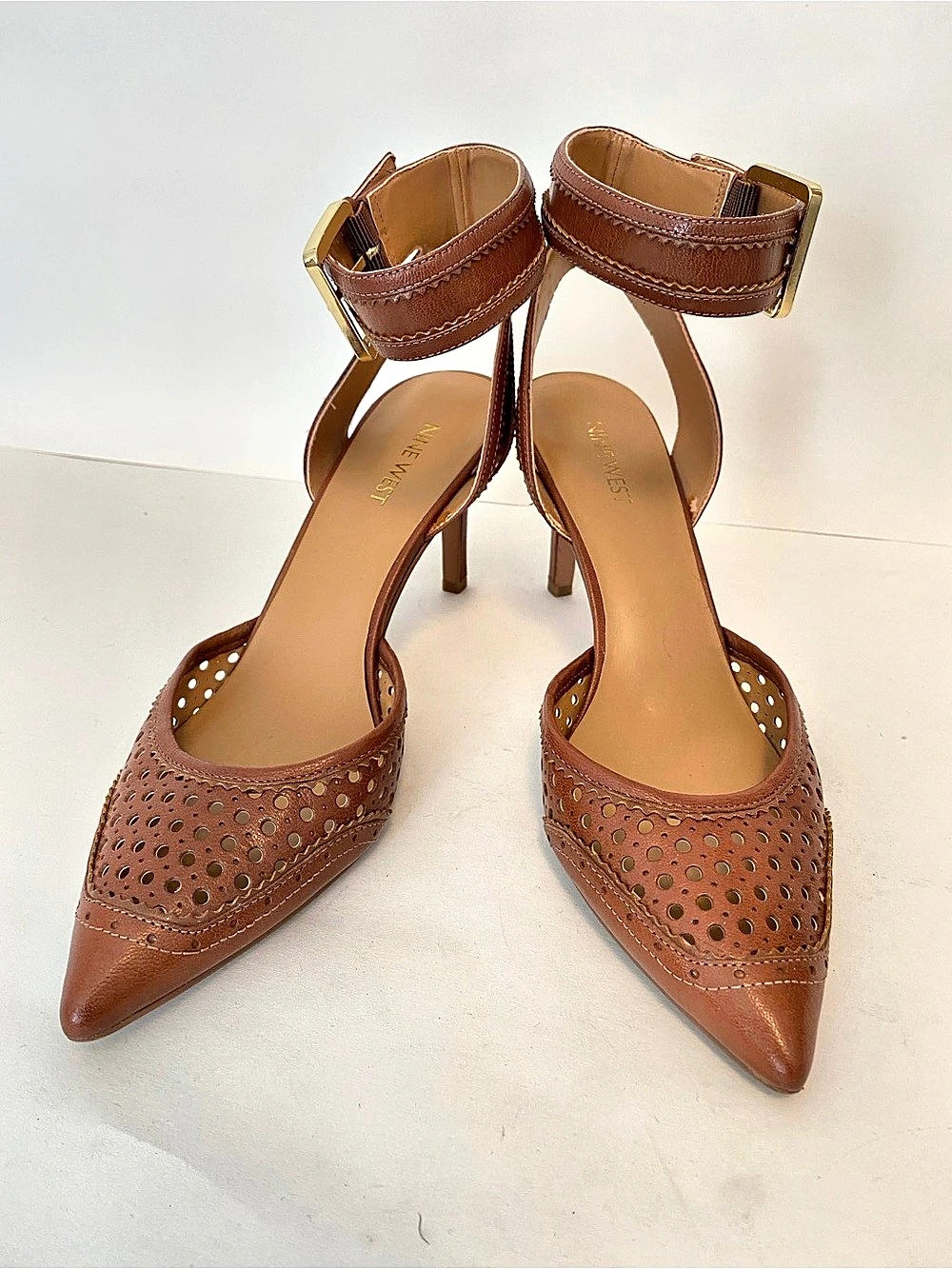 Nine West Brown Pointed Toe Ankle Strap Heels Like New